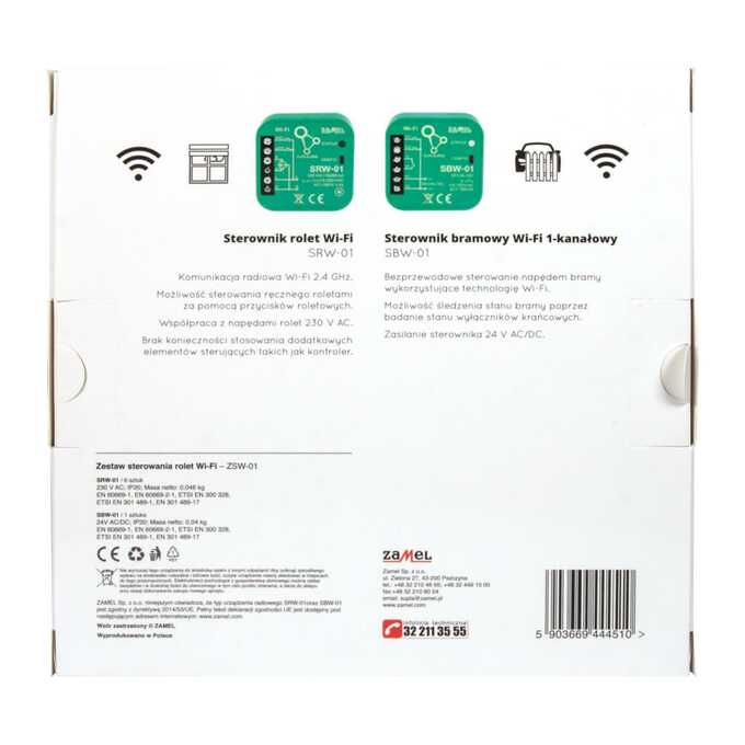 Zestaw sterowania rolet Wi-Fi: SRW-01 (6 szt.) + SBW-01 (1 szt.) Zamel Supla - ZSW-01