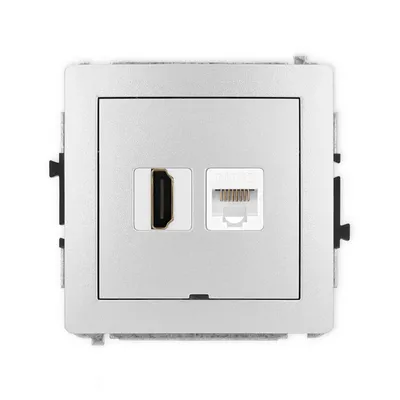 Gniazdo HDMI 2.0 i RJ45 kat.5e Karlik DECO w kolorze srebrny metalik, montaż podtynkowy.