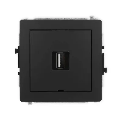 Gniazdo USB-A 2.0 pojedyncze Karlik DECO w kolorze czarny mat, z widocznym portem USB.