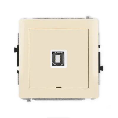 Gniazdo USB-A B 2.0 pojedyncze Karlik DECO w kolorze beżowym, z portem USB do ładowania i transmisji danych.