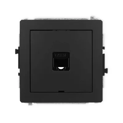 Gniazdo komputerowe RJ45 kategorii 5e, Karlik DECO, kolor czarny mat, pojedyncze, do montażu podtynkowego.