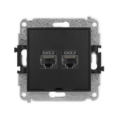 Gniazdo komputerowe podwójne RJ45 Karlik MINI, kategoria 7, ekranowane, w kolorze czarny mat.