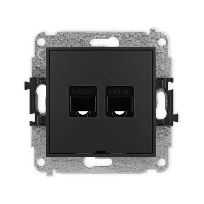 Gniazdo komputerowe podwójne RJ45, kat.5e Karlik MINI w kolorze czarny mat, z metalowym mocowaniem.