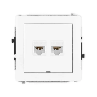 Gniazdo komputerowe podwójne RJ45, kat.6a Biały połysk Karlik DECO - DGKBO-8, dwa porty.