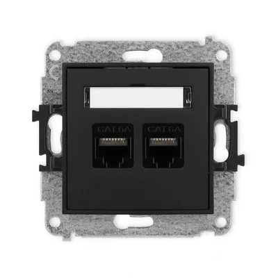 Gniazdo komputerowe podwójne RJ45, kat.6a, czarne matowe Karlik MINI z polem opisowym