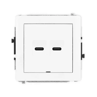 Gniazdo podwójne Karlik DECO z dwoma portami USB-C w białym połysku, model DGUSBBO-8.