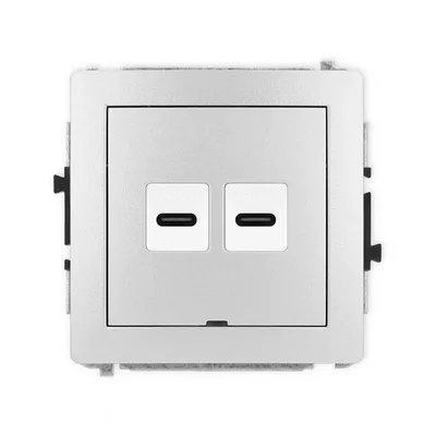 Gniazdo podwójne Karlik DECO z dwoma portami USB-C w kolorze srebrny metalik, idealne do nowoczesnych wnętrz.