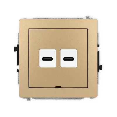Gniazdo podwójne Karlik DECO z dwoma portami USB-C w kolorze złotego metaliku, idealne do nowoczesnych wnętrz.