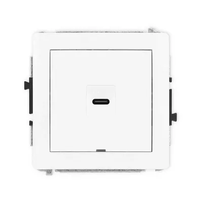 Gniazdo pojedyncze USB-C Karlik DECO DGUSBBO-7 w białym połysku, z widocznym portem ładowania USB-C.
