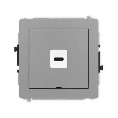 Gniazdo pojedyncze USB-C Karlik DECO w kolorze szarym matowym z widocznym portem ładowania.