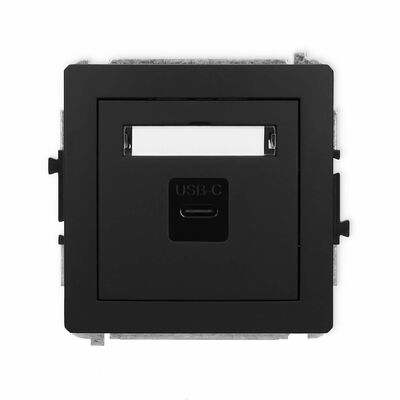 Gniazdo pojedyncze USB-C (z polem opisowym) Czarny mat Karlik Deco - 12DGUSB-7