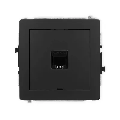 Gniazdo telefoniczne pojedyncze Karlik DECO w kolorze czarny mat, z jednym portem RJ45 CAT.6.
