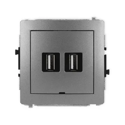 Karlik DECO podwójne gniazdo USB-A 2.0 w kolorze grafitowym, z dwoma portami USB do ładowania urządzeń.