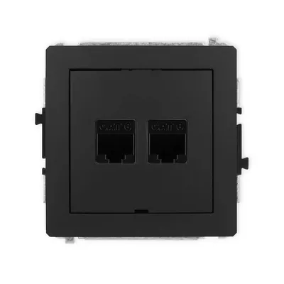 Karlik DECO podwójne gniazdo komputerowe RJ45, kategoria 6, w kolorze czarny mat.