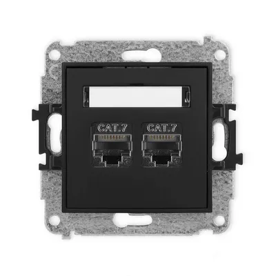 Karlik MINI podwójne gniazdo komputerowe RJ45, kategoria 7, ekranowane, w kolorze czarny mat.