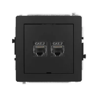 Podwójne gniazdo komputerowe RJ45 Karlik DECO kat.7 ekranowane, kolor czarny mat. Idealne do sieci domowych i biurowych.
