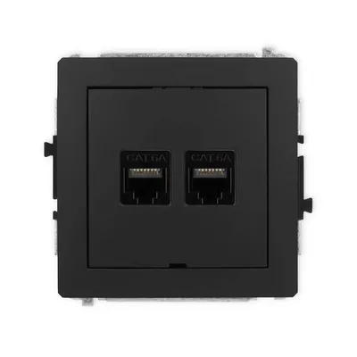 Podwójne gniazdo komputerowe RJ45, kategoria 6a, w kolorze czarny mat, seria DECO Karlik.