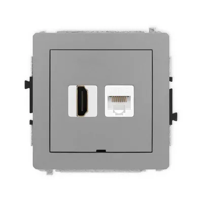 Szare matowe gniazdo Karlik DECO z portem HDMI 2.0 i portem sieciowym RJ45 kat.5e.