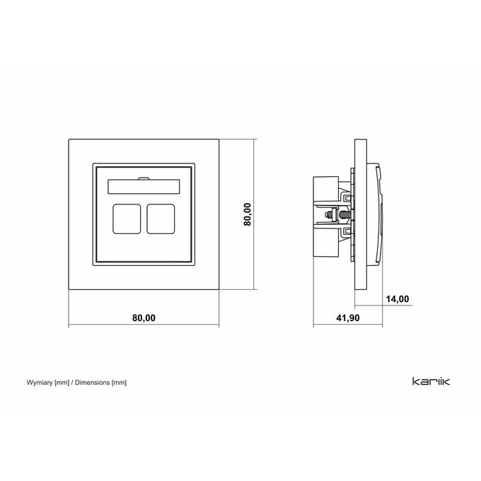 Gniazdo komputerowe podwójne RJ45 kat.6a (z polem opisowym) Grafitowy mat Karlik Mini - 28MGK-8