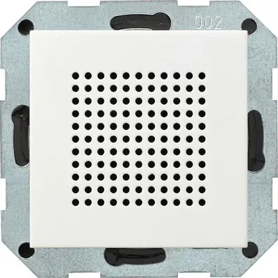 Głośnik do radia Gira System 55 w białym połysku z perforowanym panelem, montowany w ramce.