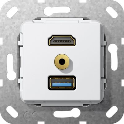 Gniazdo HDMI 2.0a + USB A 3.0 + mini-jack 3,5mm (przejściówka) Biały połysk Gira System 55 - 568003