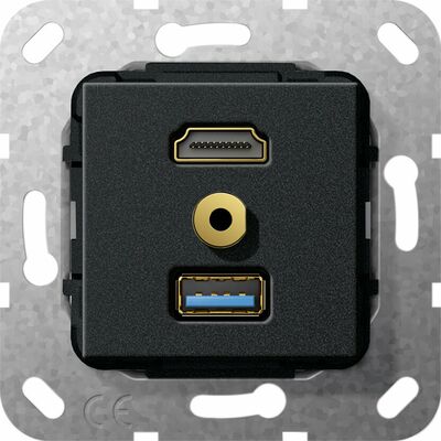 Gniazdo HDMI 2.0a + USB A 3.0 + mini-jack 3,5mm (przejściówka) Czarny mat Gira System 55 - 568010