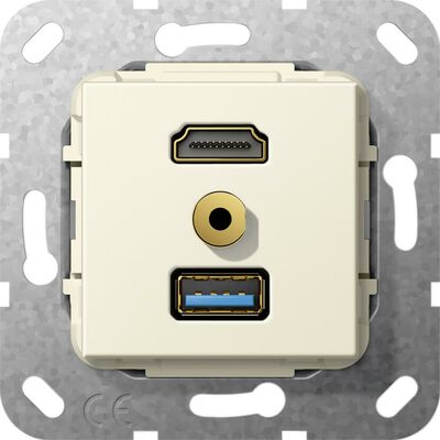 Gniazdo HDMI 2.0a + USB A 3.0 + mini-jack 3,5mm (przejściówka) Kremowy Gira System 55 - 568001