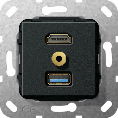 Gniazdo HDMI 2.0a + USB A 3.0 + mini-jack 3,5mm (rozgałęźnik) Czarny mat Gira System 55 - 568110