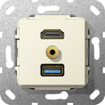 Gniazdo HDMI 2.0a + USB A 3.0 + mini-jack 3,5mm (rozgałęźnik) Kremowy Gira System 55 - 568101