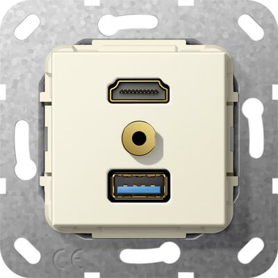 Gniazdo HDMI 2.0a + USB A 3.0 + mini-jack 3,5mm (rozgałęźnik) Kremowy Gira System 55 - 568101