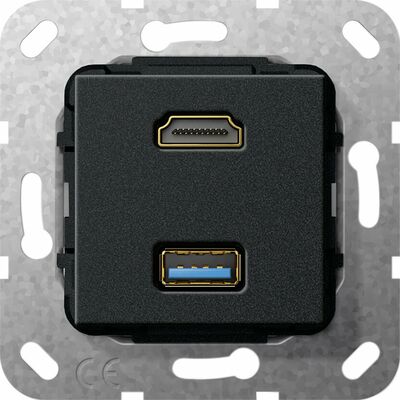 Gniazdo HDMI 2.0a + USB A 3.0 (przejściówka) Czarny mat Gira System 55 - 567810