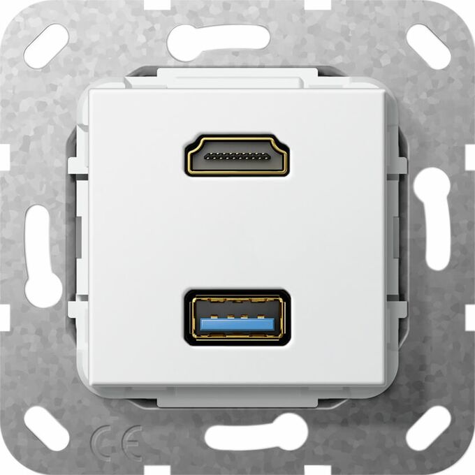 Gniazdo HDMI 2.0a + USB A 3.0 (rozgałęźnik) Biały połysk Gira System 55 - 567903