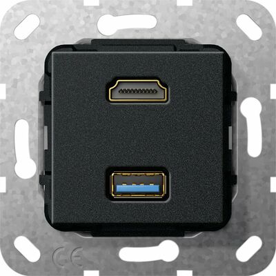 Gniazdo HDMI 2.0a + USB A 3.0 (rozgałęźnik) Czarny mat Gira System 55 - 567910