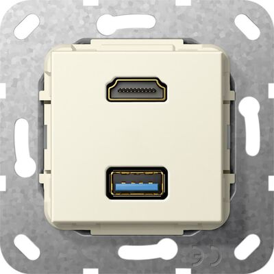 Gniazdo HDMI 2.0a + USB A 3.0 (rozgałęźnik) Kremowy Gira System 55 - 567901