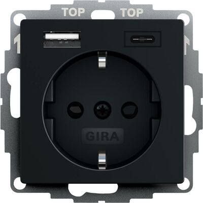 Gniazdo Schuko z ładowarką USB A+C Czarny mat Gira System 55 - 2459005