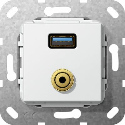 Gniazdo USB A 3.0 + mini-jack 3,5mm (przejściówka) Biały połysk Gira System 55 - 568603