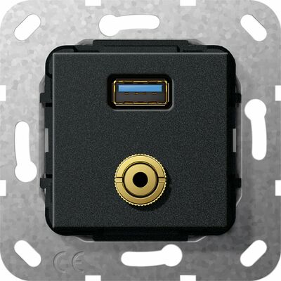 Gniazdo USB A 3.0 + mini-jack 3,5mm (przejściówka) Czarny mat Gira System 55 - 568610