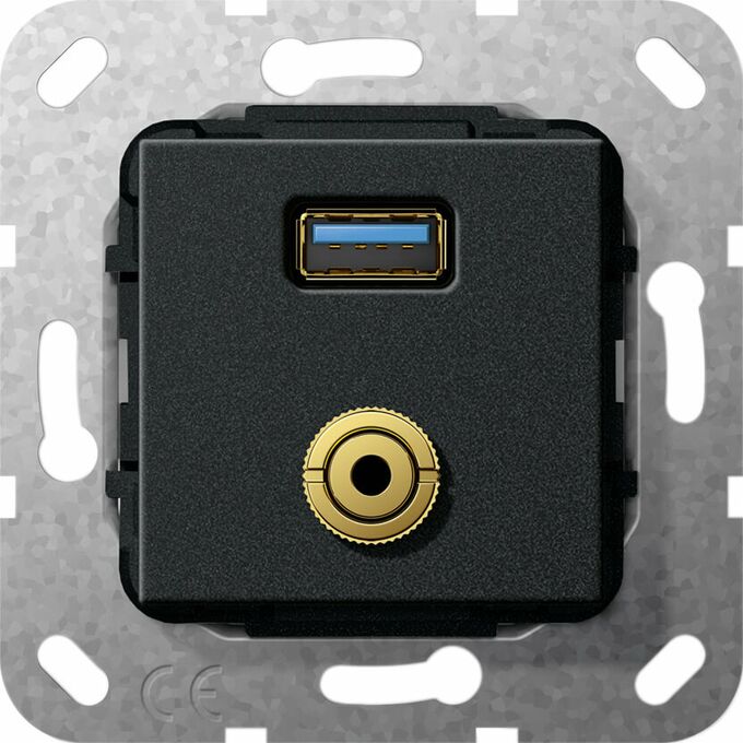 Gniazdo USB A 3.0 + mini-jack 3,5mm (przejściówka) Czarny mat Gira System 55 - 568610