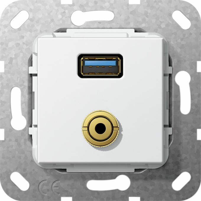 Gniazdo USB A 3.0 + mini-jack 3,5mm (rozgałęźnik) Biały połysk Gira System 55 - 568703