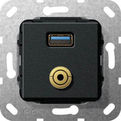Gniazdo USB A 3.0 + mini-jack 3,5mm (rozgałęźnik) Czarny mat Gira System 55 - 568710