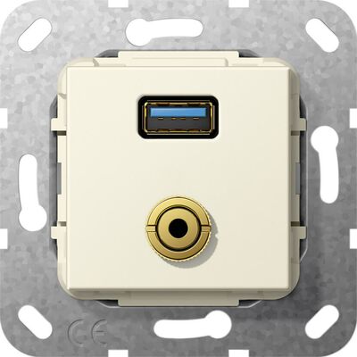 Gniazdo USB A 3.0 + mini-jack 3,5mm (rozgałęźnik) Kremowy Gira System 55 - 568701