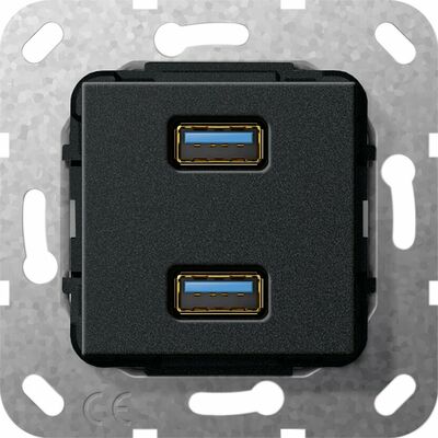 Gniazdo podwójne USB A 3.0 (rozgałęźnik) kabl. Czarny mat Gira System 55 - 568510