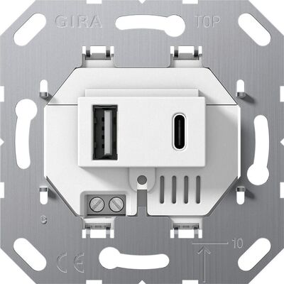 Ładowarka podwójna USB A+C Biały (mechanizm) Gira System 55 - 234900