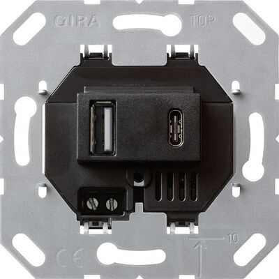 Ładowarka podwójna USB A+C Czarny (mechanizm) Gira System 55 - 236900