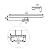 Schemat techniczny oprawy ASTIM IP44 Kanlux z wymiarami: długość 600mm, wysokość 44mm, szerokość podstawy 80mm, szczegół mocowania 15x80mm.