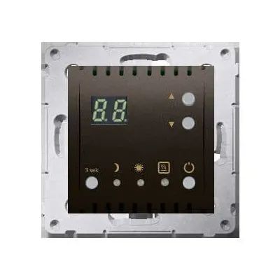 Brązowy matowy regulator temperatury Simon 54 z wyświetlaczem LED i czujnikiem wewnętrznym, model DTRNW.01/46.
