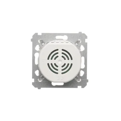 Dzwonek elektroniczny 230V Biały Simon 54 - DDS1.01/11, widok z tyłu na mechanizm montażowy i głośnik.