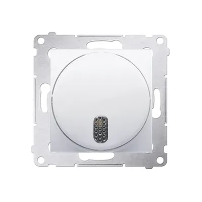 Dzwonek elektroniczny 230V Biały Simon 54 - DDS1.01/11 z metalowym stelażem montażowym i widocznymi otworami na przewody.