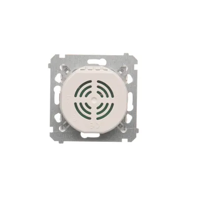 Dzwonek elektroniczny 230V Simon 54 w kolorze srebrnym matowym, model DDS1.01/43, widok od tyłu z mechanizmem montażowym.