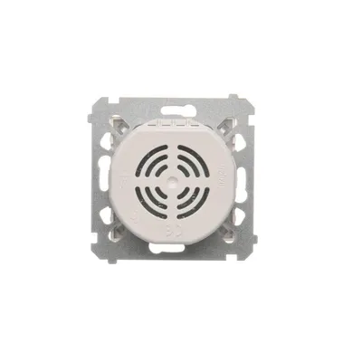Dzwonek elektroniczny Simon 54 DDT1.01/44 na białym tle, widok od tyłu z elementami montażowymi.